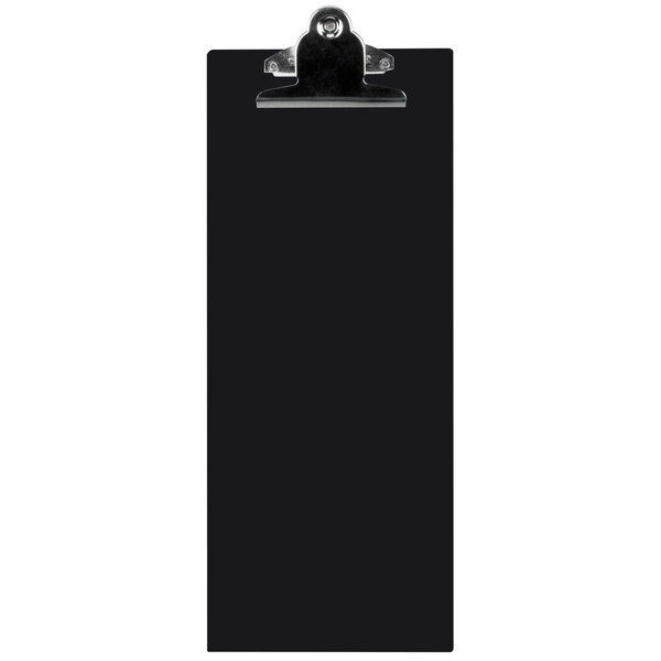 A black rectangular Menu Solutions clipboard with a metal clip.