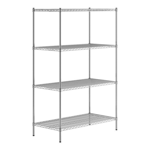 A Regency stainless steel wire shelving unit with four shelves.