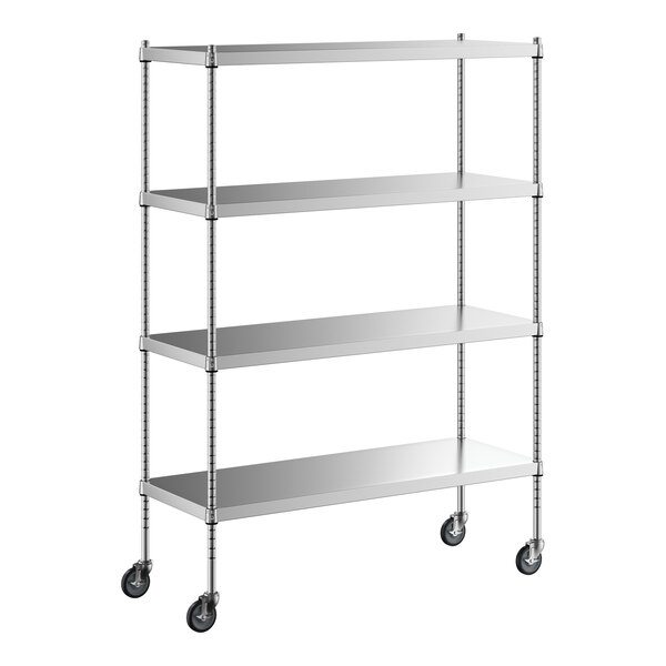 A Regency stainless steel mobile shelf kit with wheels.