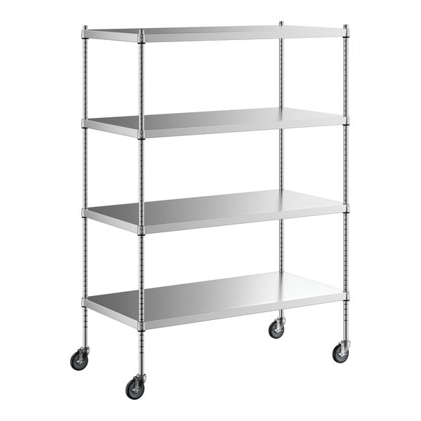 A Regency stainless steel wire shelf kit with wheels.