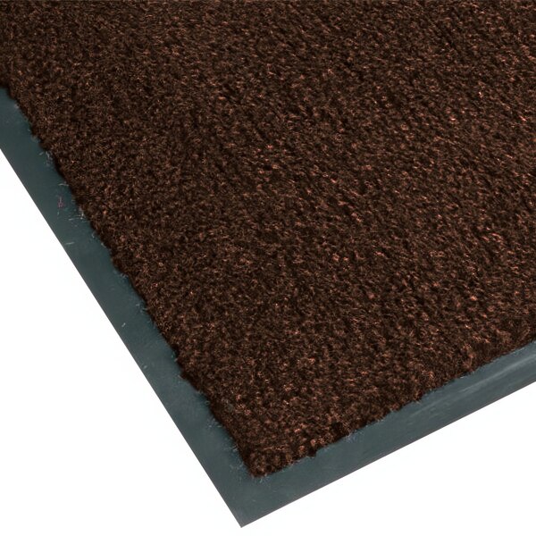 A dark brown carpet entrance mat with a gray border.