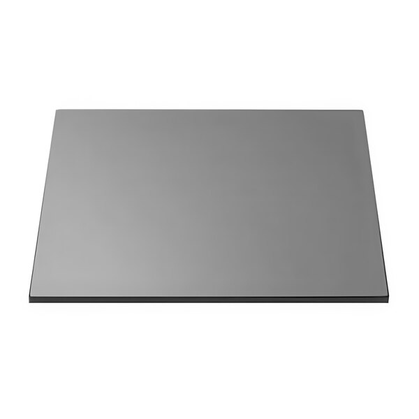 A grey square Rosseto tempered glass riser shelf on a white surface.