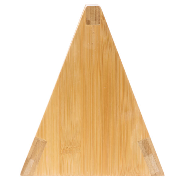 A triangle shaped wooden Rosseto Natura bamboo tray riser.
