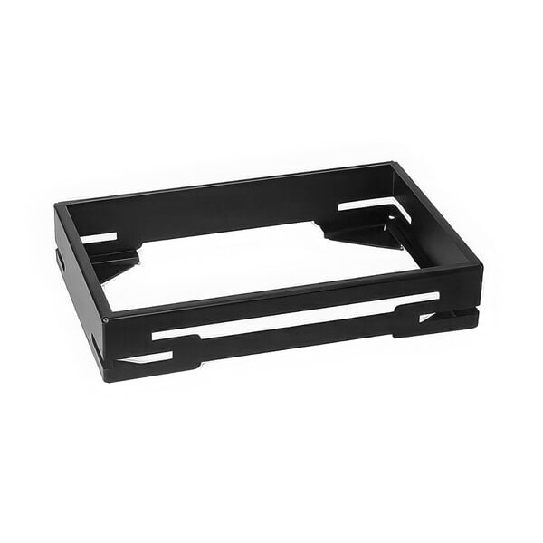 A black metal rectangular serving base by Rosseto.
