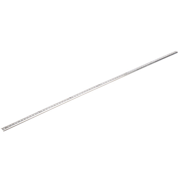 A long silver metal bar with holes.