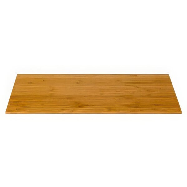 A rectangular natural bamboo narrow riser shelf on a wood surface.