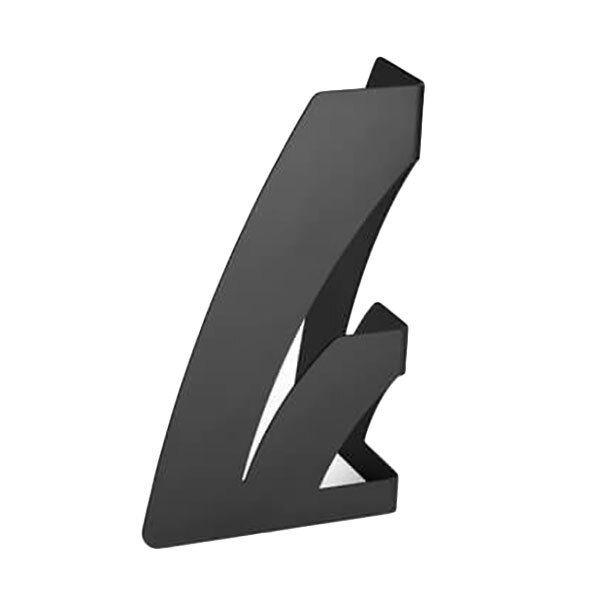 A black metal multi-level riser with a white background.