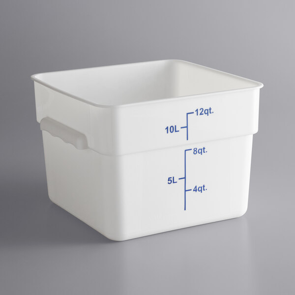 Choice 12 Qt White Square Polypropylene Food Storage Container With Blue Gradations