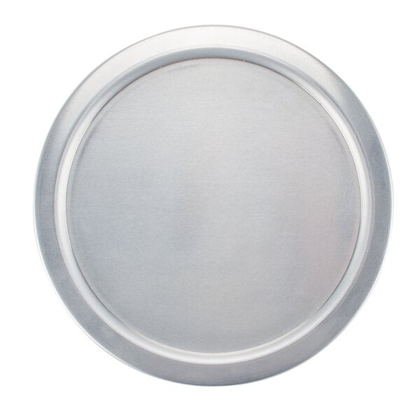 A silver cover for an American Metalcraft small straight sided stacking pan with a white background.