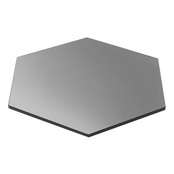 A hexagon shaped black acrylic riser shelf.