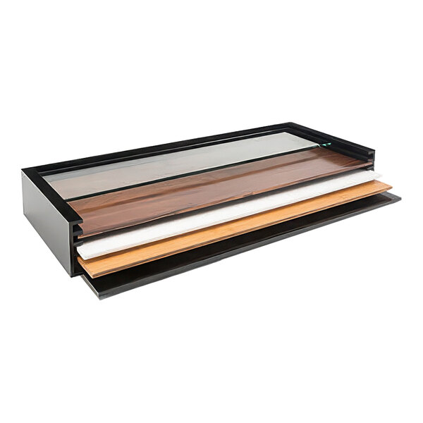 A black rectangular surface case with a glass top.