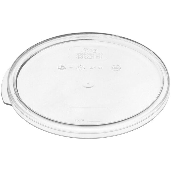 A clear plastic lid for Choice round food storage containers.