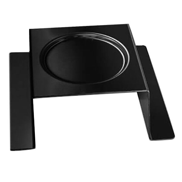 A black metal stand with a square plate on it.