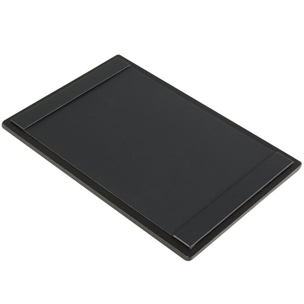 A black rectangular wood menu board with top and bottom strips.
