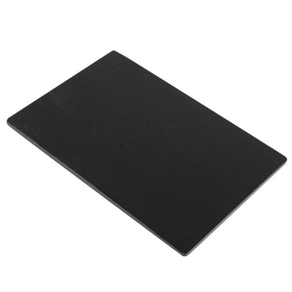 A black rectangular wood menu board with top and bottom strips.