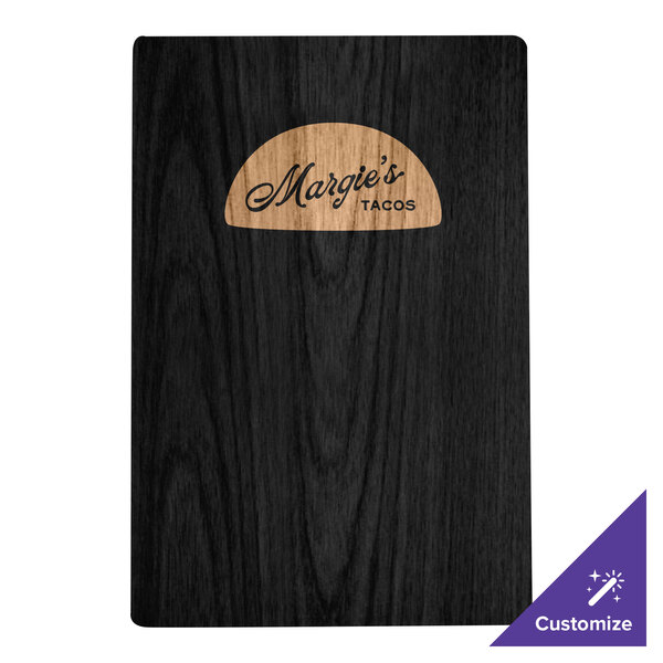 A black wood Menu Solutions menu board with top and bottom strips.