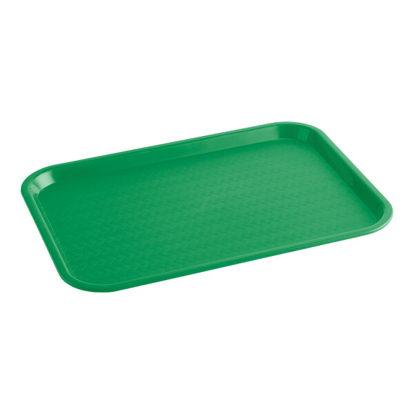 A green rectangular plastic fast food tray.