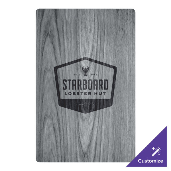 A wooden menu clip board with the word starboard on it.