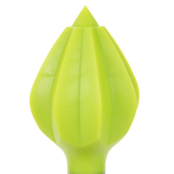 A green plastic Franmara citrus reamer with a yellow tip.