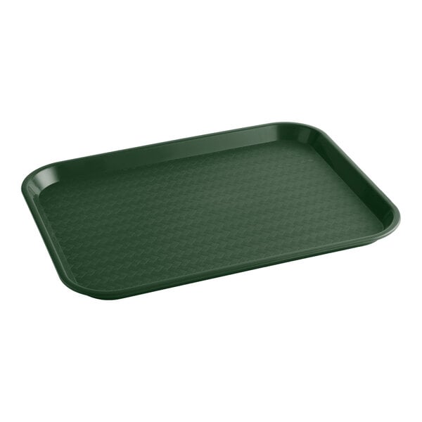 A rectangular forest green plastic fast food tray with raised edges.