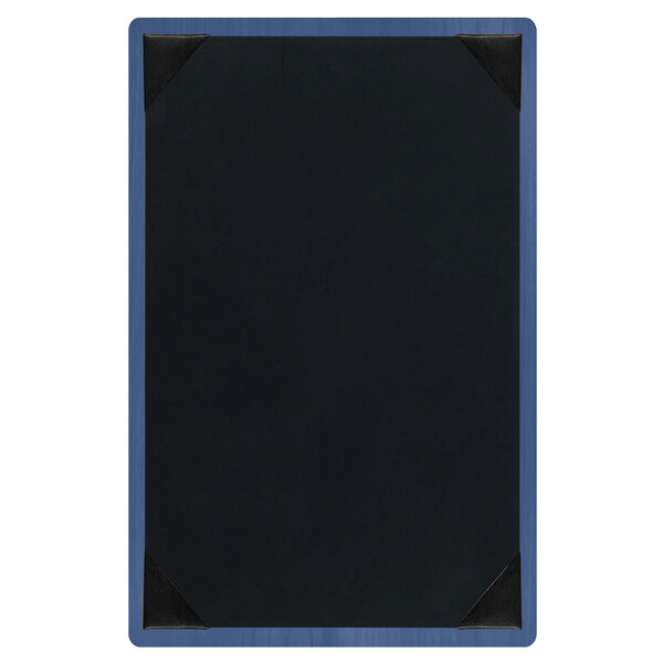 A black board with blue corners.