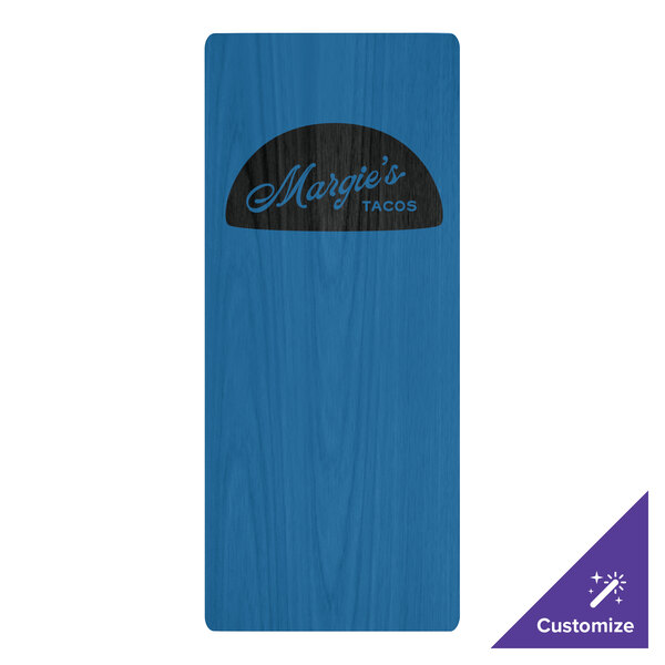 Menu Solutions WDSTR-BA True Blue 4 1/4" x 11" Customizable Wood Menu Board with Top and Bottom Strips