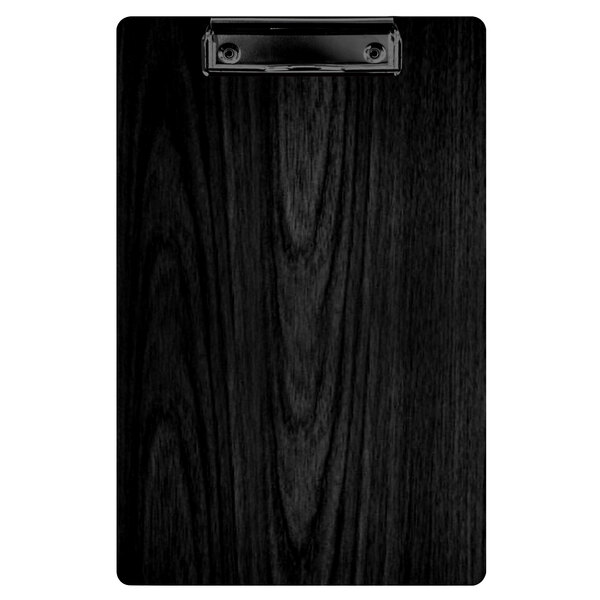 A black wood Menu Solutions clipboard with a black clip.