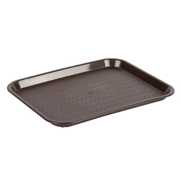 A Choice chocolate brown plastic fast food tray on a counter.