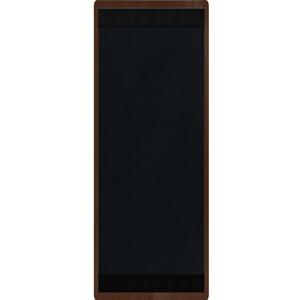 A rectangular black board with a wooden frame.