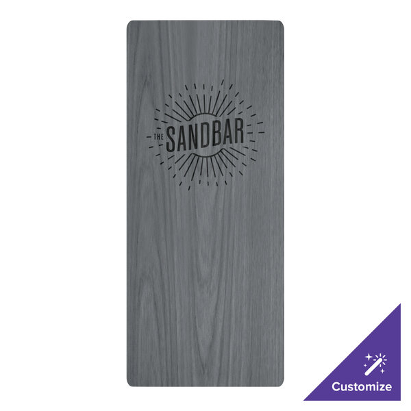 A wood menu board with top and bottom strips and black text reading "Sandbar"