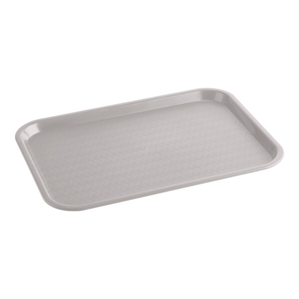 A rectangular gray plastic fast food tray.