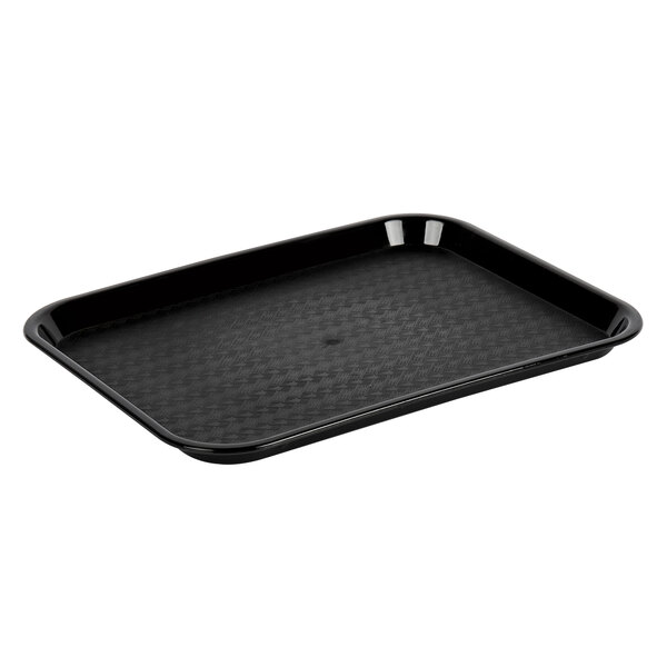 A black plastic Choice fast food tray on a white counter.