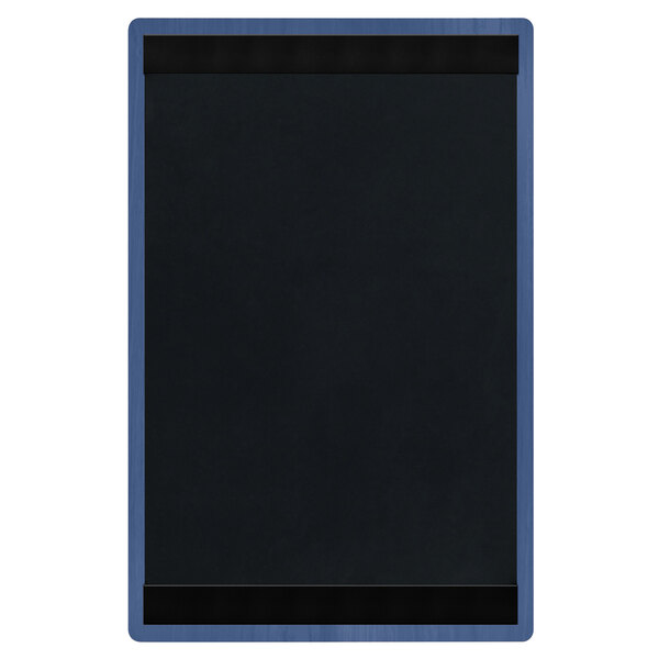 A black board with a blue frame.