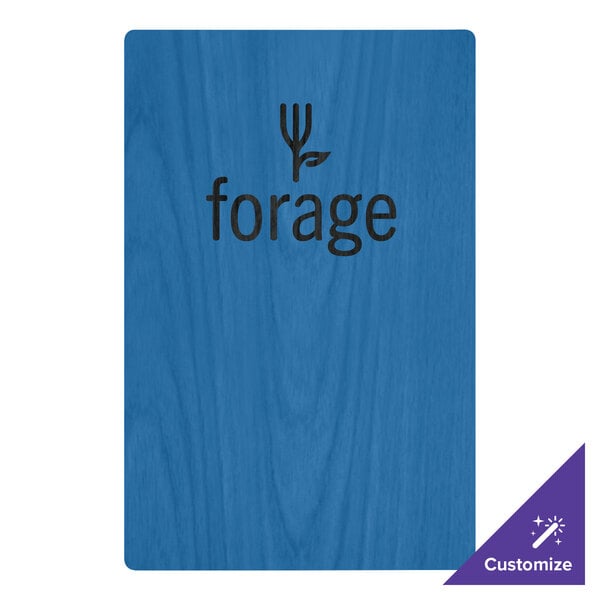 Menu Solutions WDSTR-A True Blue 5 1/2" x 8 1/2" Customizable Wood Menu Board with Top and Bottom Strips