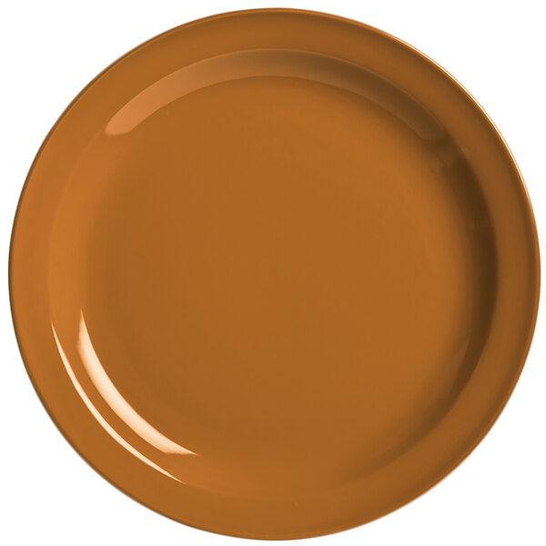 A close-up of a Libbey Veracruz round cocoa china plate with a narrow rim.