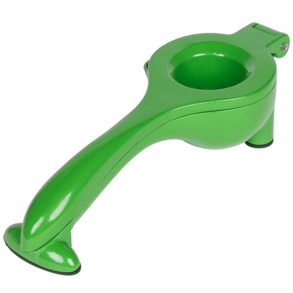 A green Tablecraft handheld lime juicer with a hole.