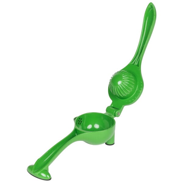 A green Tablecraft handheld juicer with a round ball on the end.
