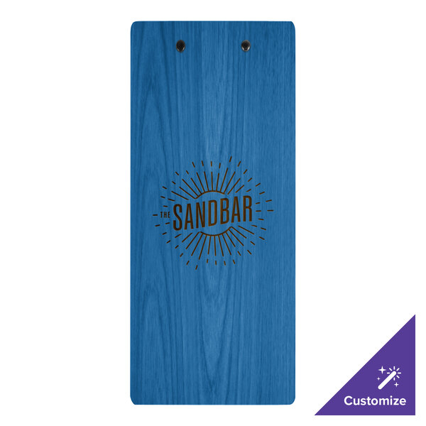 Menu Solutions WDCLIP-BA True Blue 4 1/4" x 11" Customizable Wood Menu Clip Board
