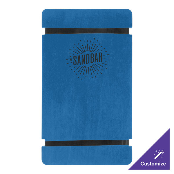 Menu Solutions WDRBB-A True Blue 5 1/2" x 8 1/2" Customizable Wood Menu Board with Rubber Band Straps