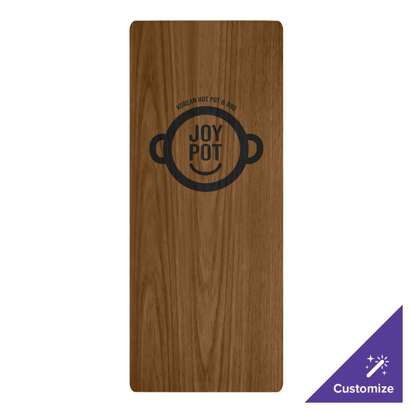 A wood menu board with top and bottom strips.
