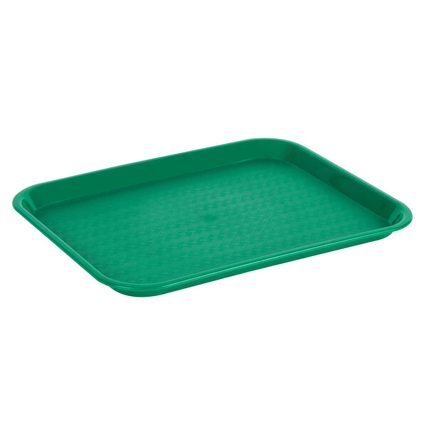 A green plastic Choice fast food tray on a white background.