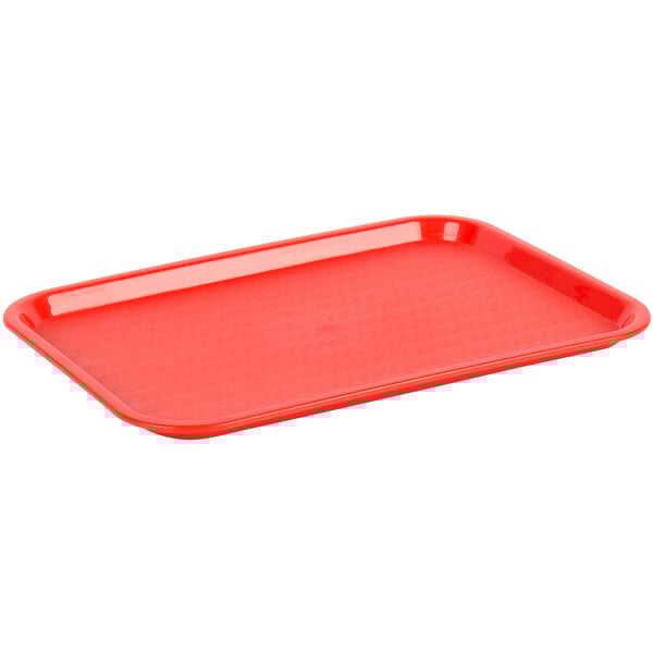 A red Choice plastic fast food tray.