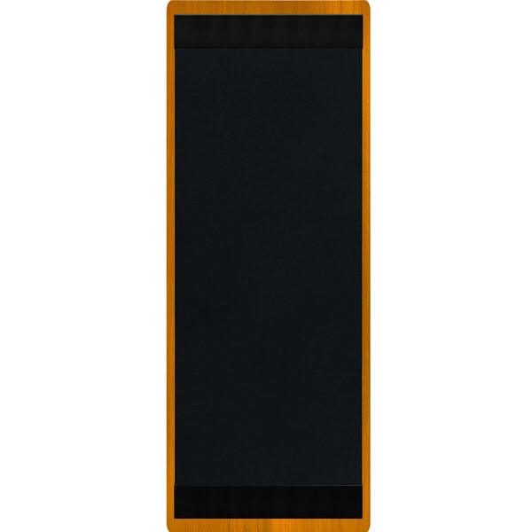 A black rectangular wooden menu board with top and bottom strips.