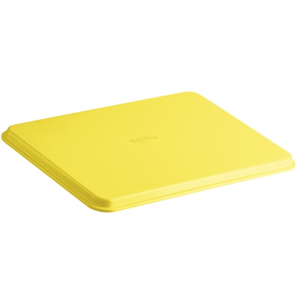 A yellow fiberglass market tray with a lid.