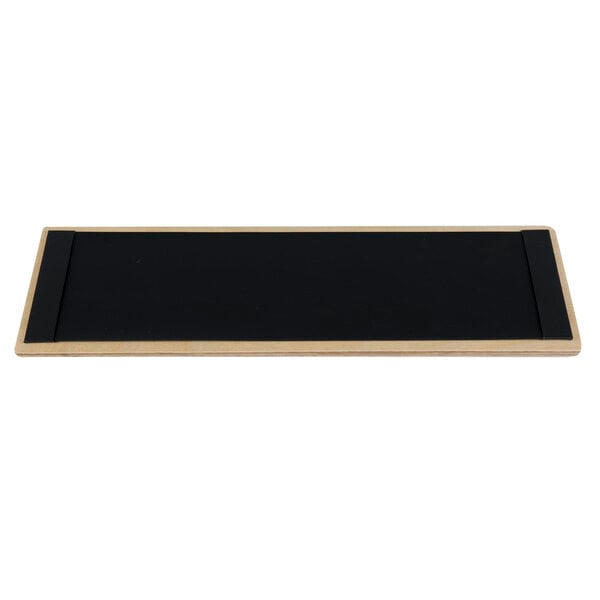 A black rectangular menu board with a wooden border.