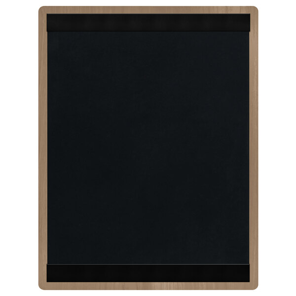 A black rectangular menu board with a wooden edge.