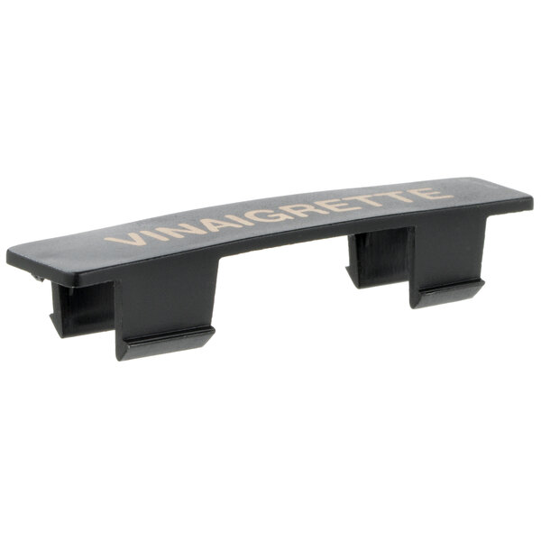 A black polypropylene Tablecraft dispenser tag with orange "Vinaigrette" text.