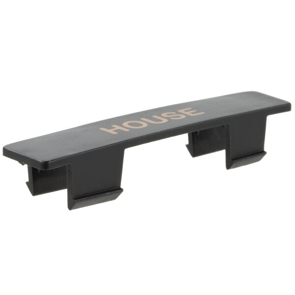 A black Tablecraft dispenser tag with orange text.