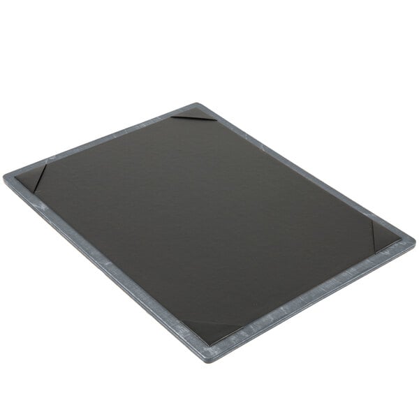A black rectangular wood menu board with a silver border.