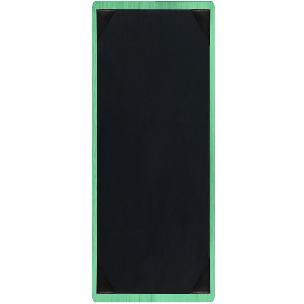A black rectangular board with a green border and black picture corners.